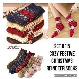 Novelty Christmas Reindeer Winter Socks Set of 5
